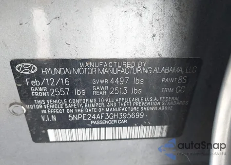 2016 Hyundai Sonata from USA, damaged, VIN 5NPE24AF3GH395699